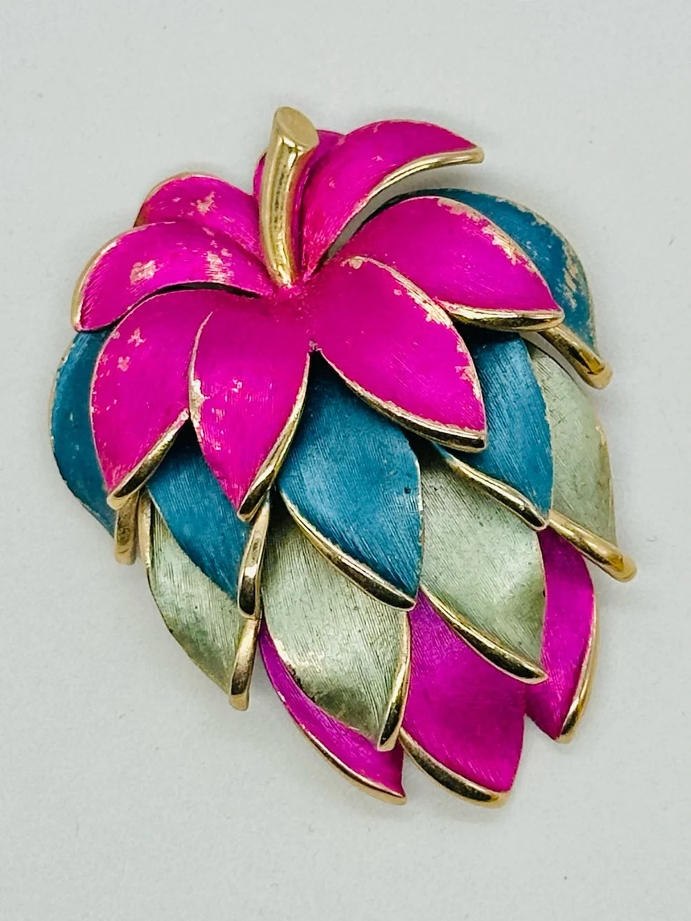 Vintage Kramer Brooch Pink Blue Mint Green Gold Tone Strawberry Multicolor